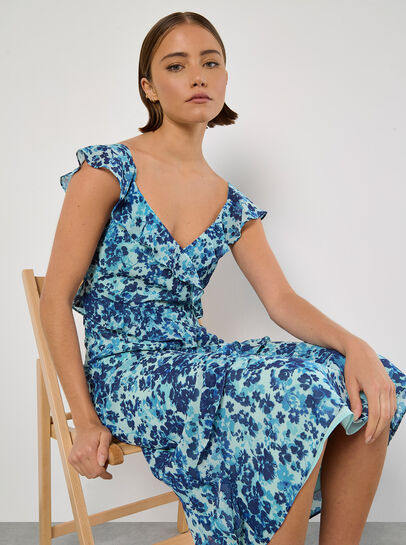 Floral Asymmetric Ruffle Midaxi Dress