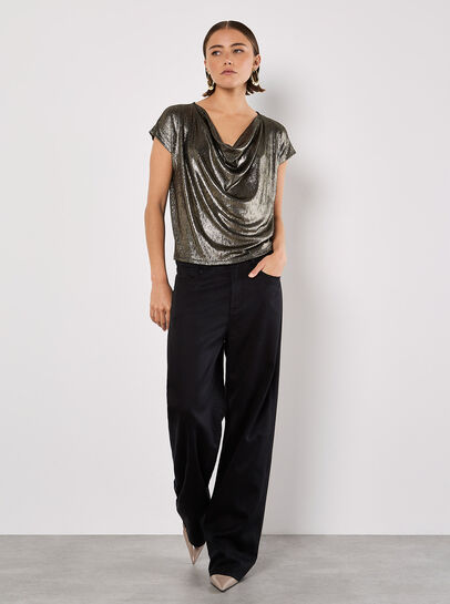 Metallic Foil Cowl Neck Top