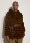 Faux Fur Panel Belted Coat, Brown, large