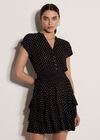 Geo Print Ruffle Mini Dress, Black, large