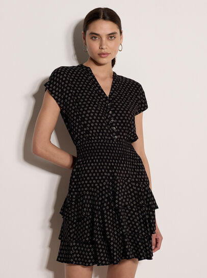 Geo Print Ruffle Mini Dress