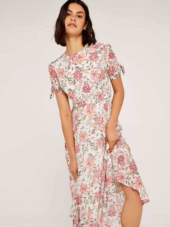 Vintage Floral Midi Dress, Cream, large