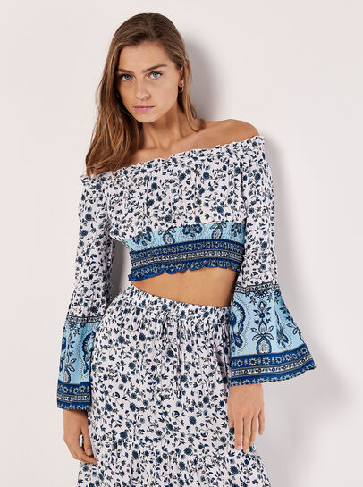 Sarasa Floral Cropped Milkmaid Top