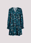 Leaf Print Mini Dress, Teal, large
