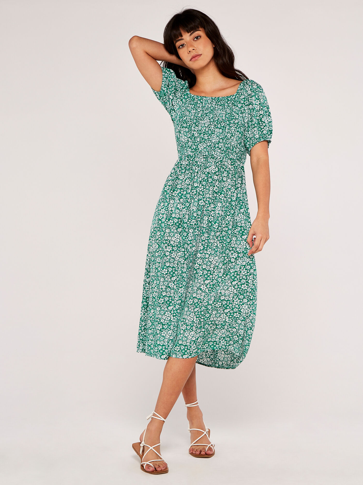 Ditsy Puff Sleeve Midi Dress | Apricot UK