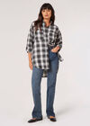 Cotton Blend Oversized Check Shirt, Grey, large