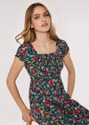 Ditsy Milkmaid Midi Dress, Green, large