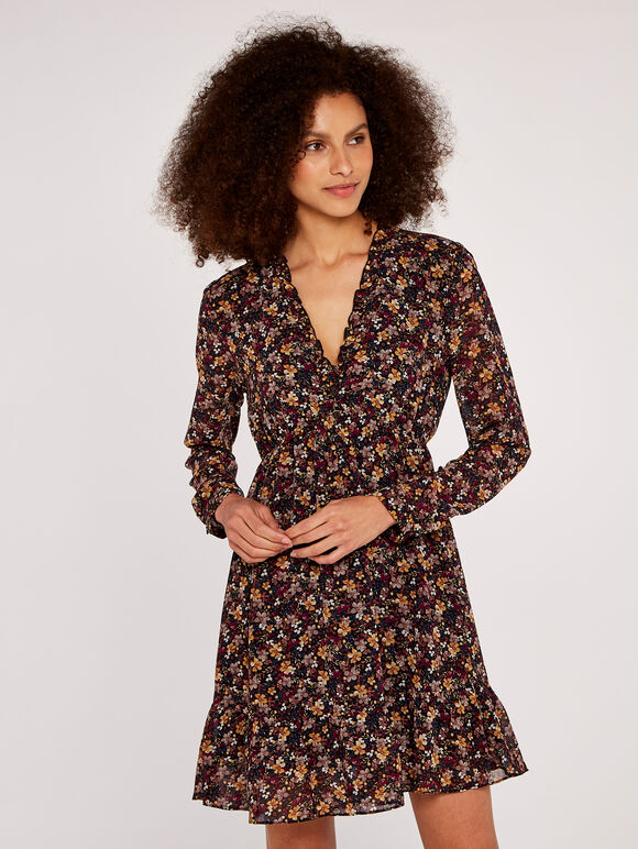 Ditsy Floral Mini Dress, Burgundy, large