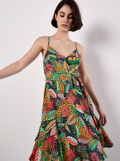 Tropical Print Tiered Cami Mini Dress