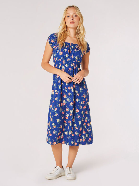 Robe midi vintage Rose Milkmaid, Bleu, grande