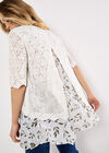 Pointelle Knit Layered Tunic Top, White, large