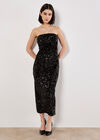 Sequin Bandeau Velvet Bodycon Midi Dress, Black, large