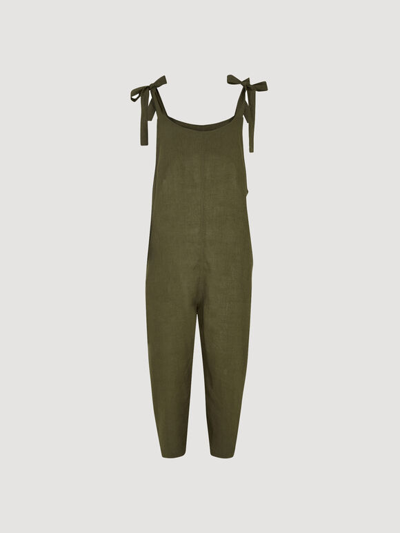 Tie Shoulder Jumpsuit, Khaki, large