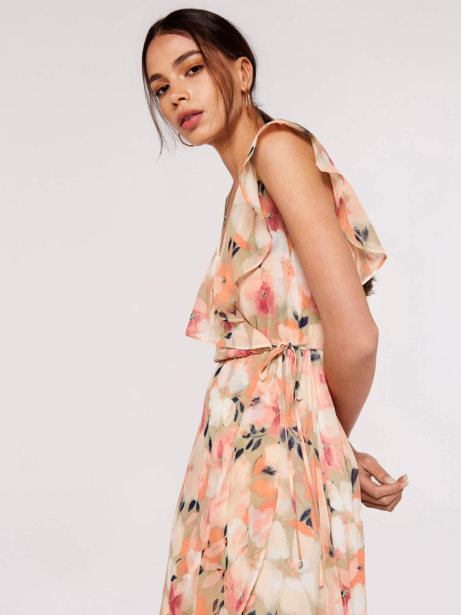 Sleeveless ruffle wrap hotsell dress