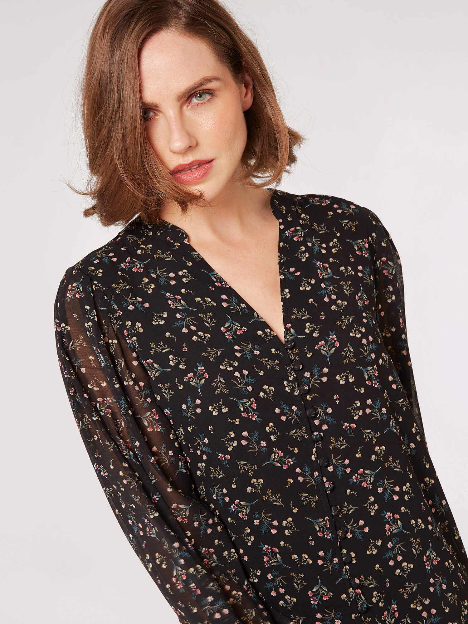 Black floral chiffon blouse discount