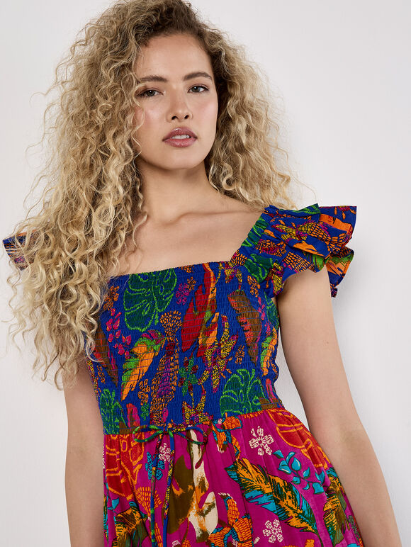 Colour Pop Parrot Print Maxi Dress, Assorted, large