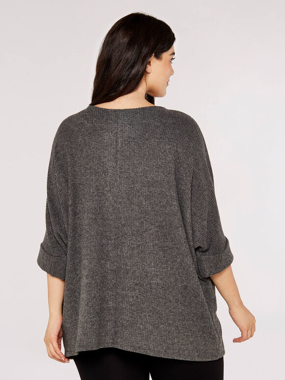 Curve Waffle Knit Top, Dark Grey - Charcoal, large