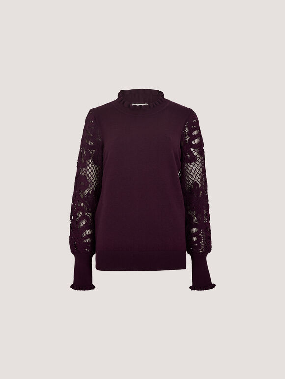 Lace Mesh Jumper, Burgundy, large