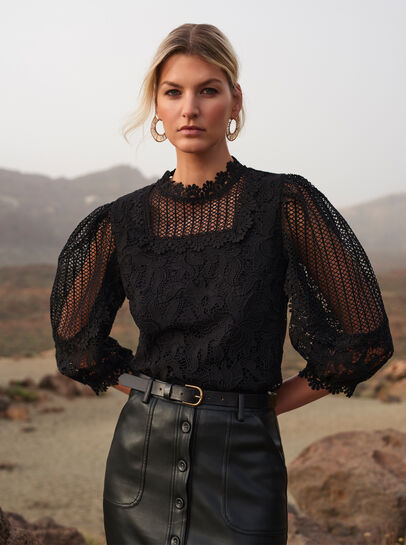 Puff Sleeve Floral Lace Top