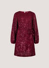 Chevron Sequin Belted Mini Dress, Burgundy, large