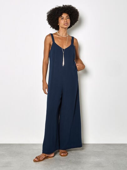 Wide-Leg Textured Cotton Jumpsuit
