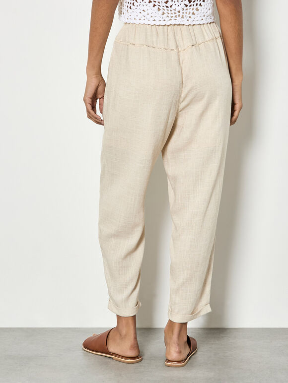 Ladder Lace Insert Linen Joggers, Stone, large