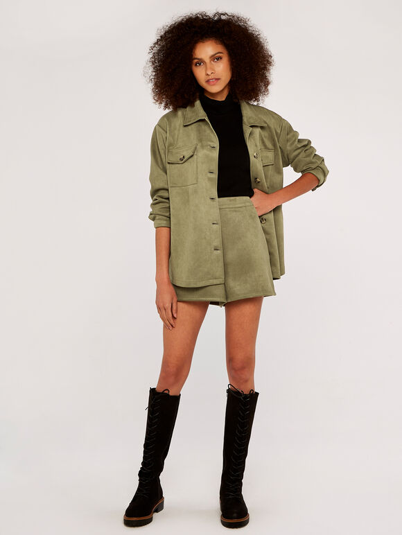 Suede Shirt Jacket, Khaki, large