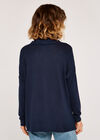 Soft Marl Mock Neck Button Front Top, Navy, large