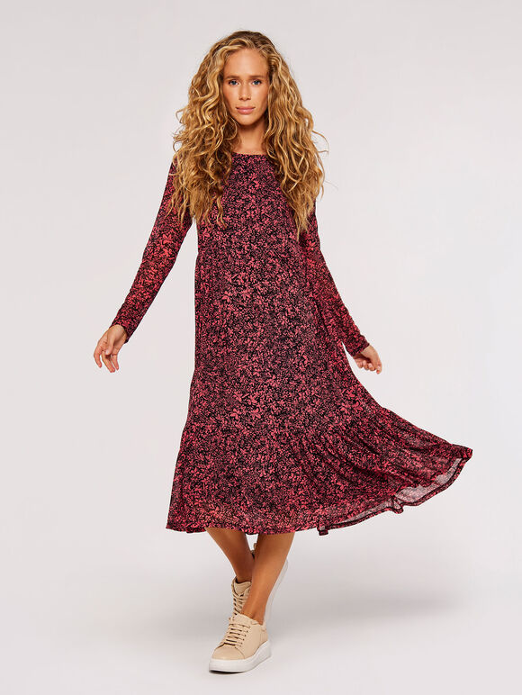 Floral Print Midi Dress, Coral, large
