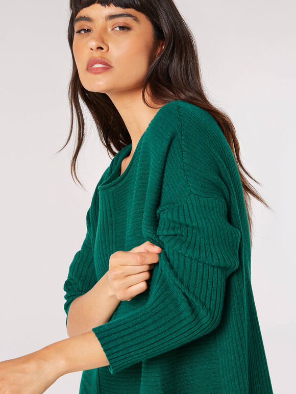 Übergroßer gerippter Pullover, Grün, groß