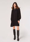 Plisse Chiffon Mini Dress, Black, large