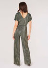 Metallic Plisse Wrap Jumpsuit, Green, large