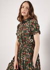 Sarasa Floral Shirt Midi Dress, Khaki, large