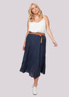 Shimmer Crinkle Belted Skirt, Navy, large