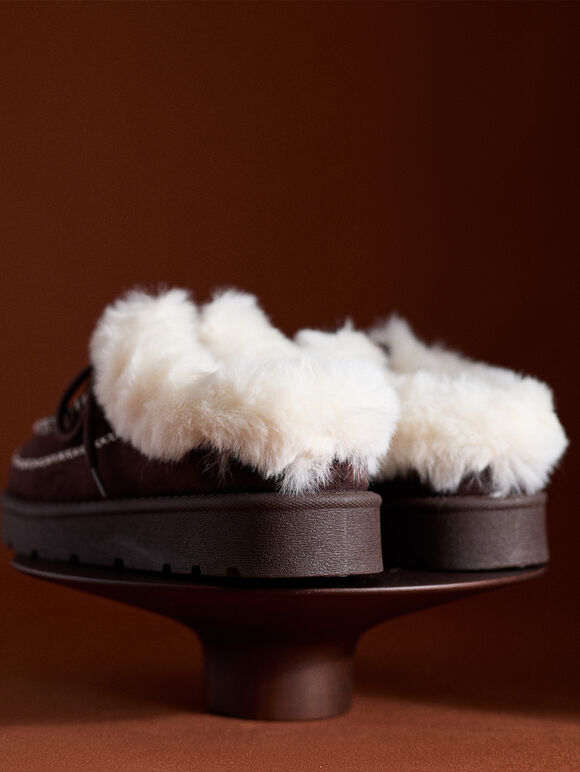 Sherpa-Lined Slip-On Moccasins, Brown, large