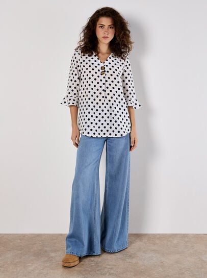 Polka Dot Bell Sleeve Blouse