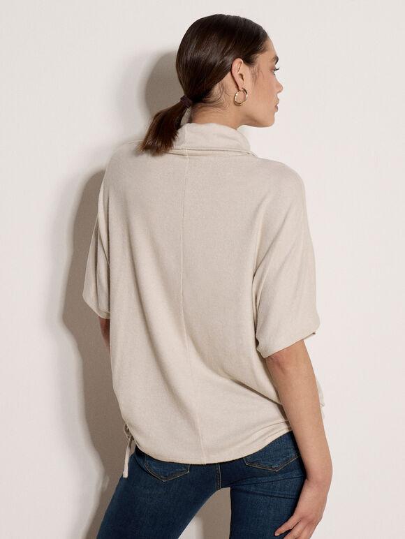 Roll Neck Oversized Top, Stone, large