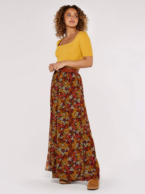 Floral Side Slit Palazzo, Orange, large