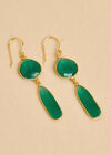 Gold Tone Green Stone Drop Earrings, Green, large