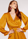 Floral Jacquard Wrap Dress, Mustard, large