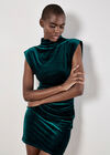 Ruched Velvet Bodycon Mini Dress, Green, large