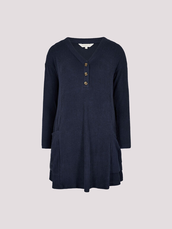 Soft Touch Rib Knit Mini Dress, Navy, large