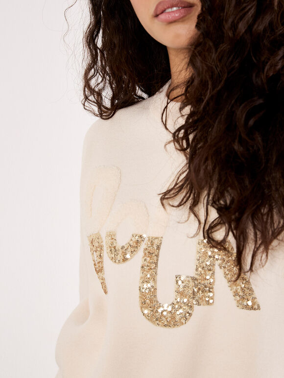 Rock Cropped Jumper, Cream, large