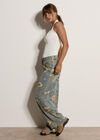 Floral Print Ankle-Length Jeans, Blue, large