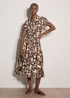 Geo Grecian Shirt Midi Dress, Brown, large