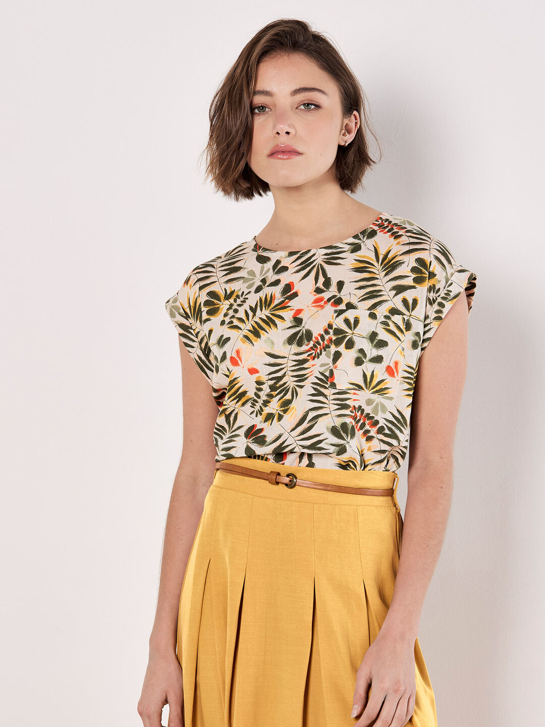 Tropical Leaf Split Back Top