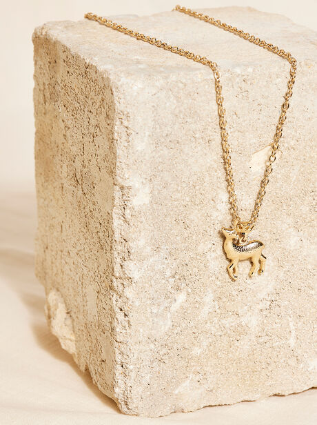 Gold Tone Reindeer Necklace
