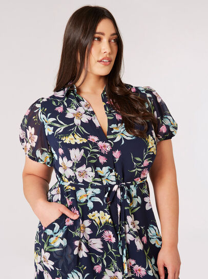 Curve Graphic Floral Shirt Midi Dress