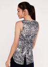 Tropical Print Button Top, Navy, large