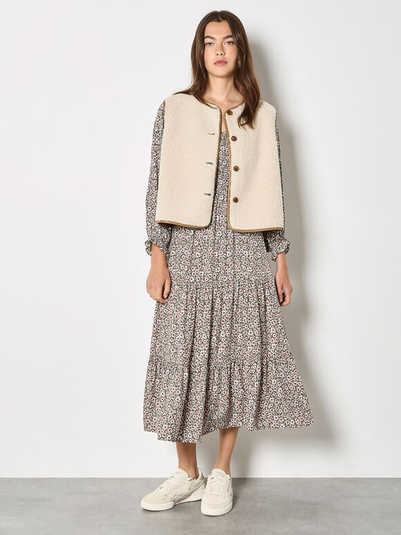 Reversible Borg Suede Gilet, Brown, large